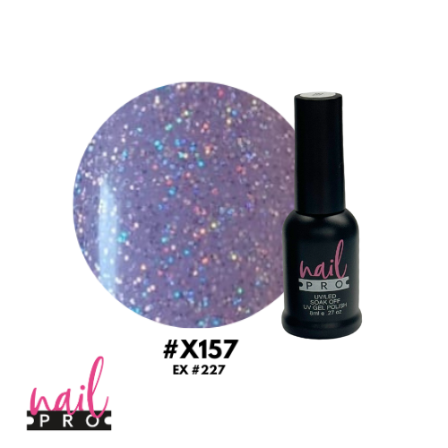 NAIL PRO Esmalte Permanente 8 ml X157 Morado pastel con micro glitter