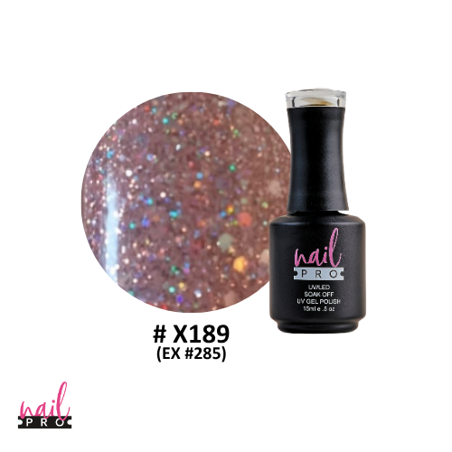NAIL PRO Esmalte Permanente X189 (ex285) Rosado con glitter