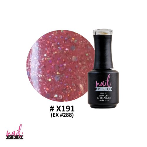 NAIL PRO Esmalte Permanente X191 (ex288) Rosado Glitter holo