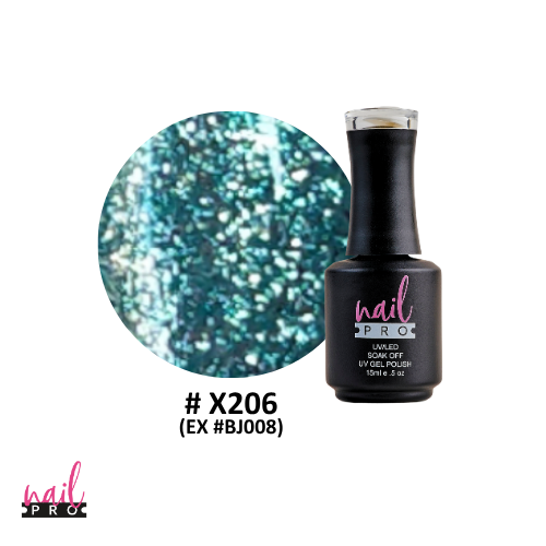 NAIL PRO Esmalte Permanente X206 (exBJ008) Turquesa glitter intenso
