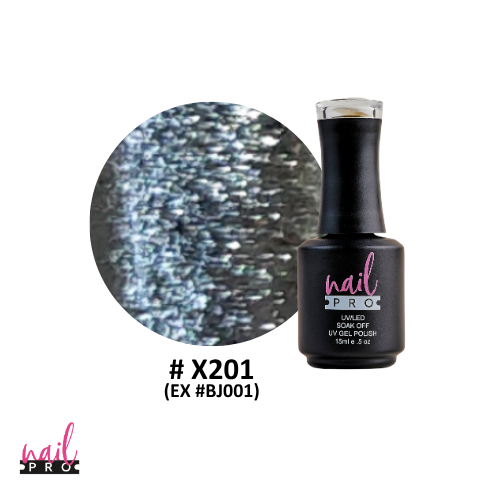 NAIL PRO Esmalte Permanente X201 (exBJ001) Plateado glitter intenso