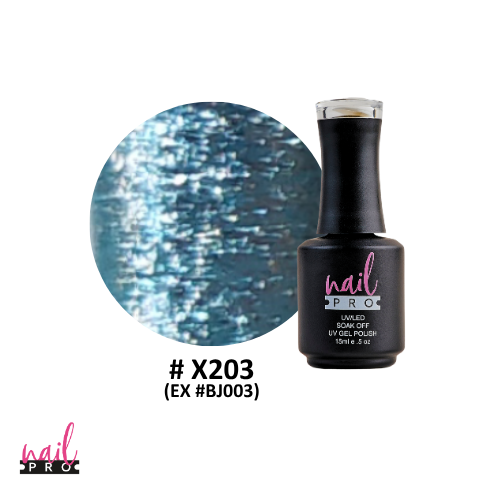 NAIL PRO Esmalte Permanente X203 (exBJ003) Celeste Glitter intenso
