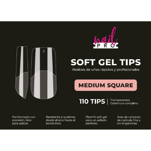 NAIL PRO TIPS SOFT GEL MEDIUM SQUARE 110 PCS (PRE-LIMADOS)
