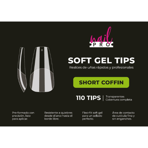 NAIL PRO TIPS SOFT GEL SHORT COFFIN 110 PCS (PRE-LIMADOS)