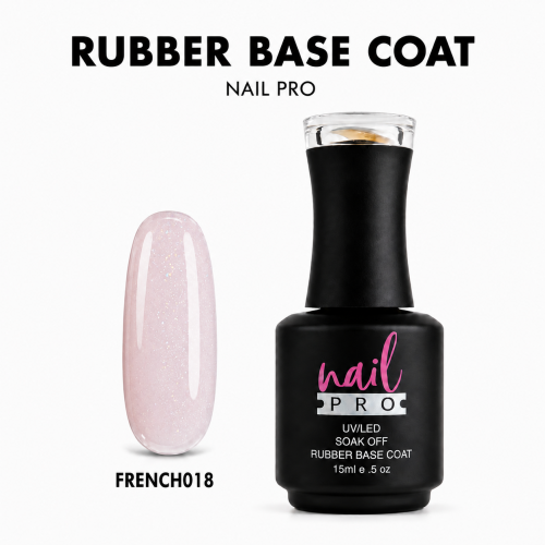 NAIL PRO Base Rubber 15 ml FRENCH018 Traslucido pink con glitter