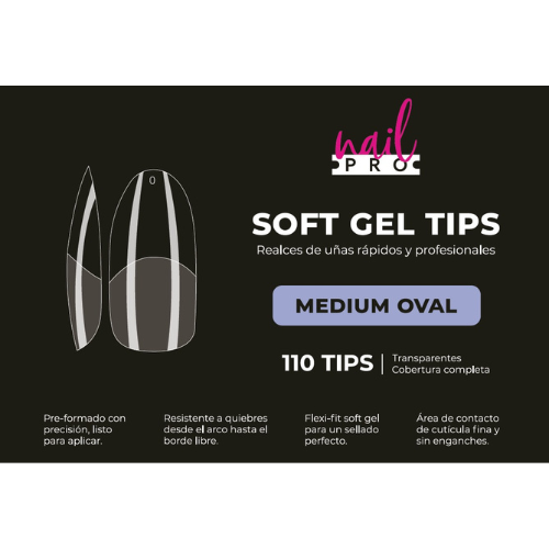 NAIL PRO TIPS SOFT GEL MEDIUM OVAL 110 PCS (PRE-LIMADOS)